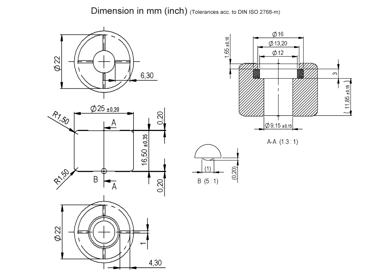 Technical drawing showing various views and dimensions of a round-head fastener with a cross slot, including front, side, sectional, and top views, plus details relevant to the MS02-NBR Series Magnetic Float Sensor. Measurements provided in millimeters and inches. by Standex Detect