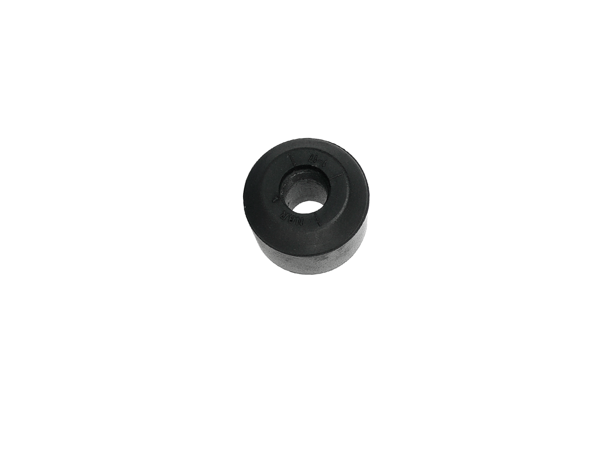 A black rubber grommet from the MS02-PA Series with a central hole, seen from above on a white background. Ideal for use with Magnetic Float assemblies. by Standex Detect