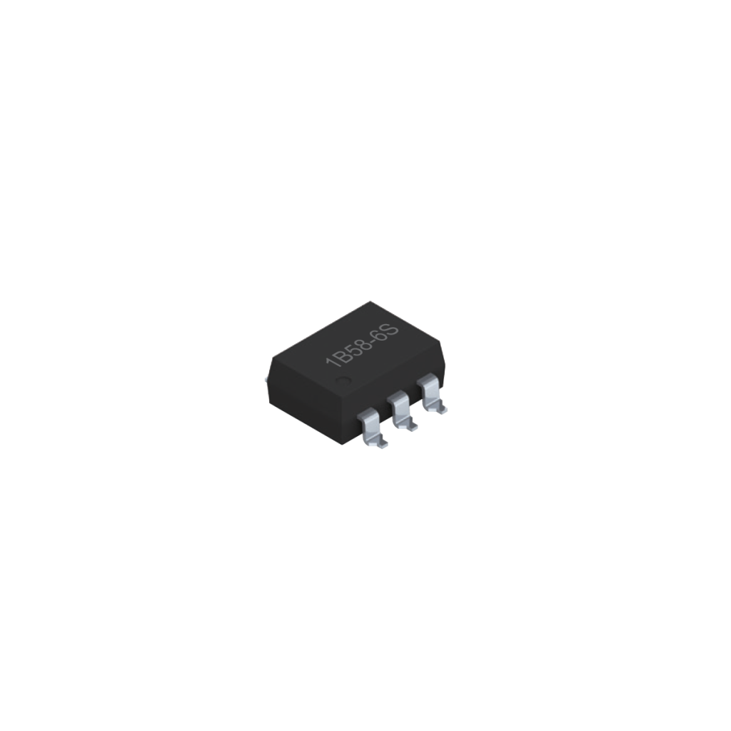 A small black SMD integrated circuit chip with four metal connector pins on each side and the marking “1B88-6S” on top, shown on a white background—commonly used in relays or as a Photo-MOSFET. by Standex Detect
