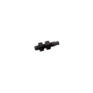 A small black metal threaded bolt from the M11P Series Magnet, with two hexagonal nuts on it, positioned horizontally against a plain white background. by Standex Detect