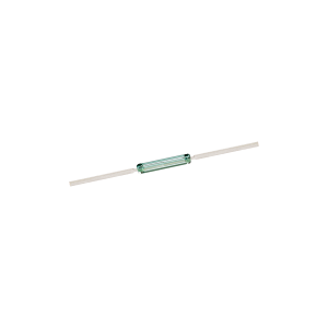 A small cylindrical glass KSK-1A35/1 Reed Switch from the Series, featuring two straight metal leads extending from each end, isolated on a white background. by Standex Detect