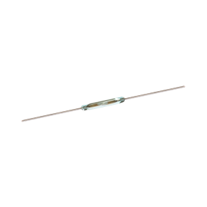A small glass ORD219 Series reed switch with two long metal leads extending from each end, used for detecting magnetic fields in electronic circuits. by Standex Detect
