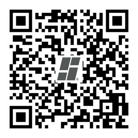A black and white QR code with a logo of four tilted rectangles in the center, resembling a window or tiles. The QR code is on a white background. by Standex Detect