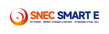 SNEC SMART E 的徽标以橙色和蓝色为主色调，左侧是一个圆形的 "咻 "字，下方的文字为 "光伏发电 - 储能 储能与电池 - 光伏 氢能与燃料电池"。. by Standex Detect