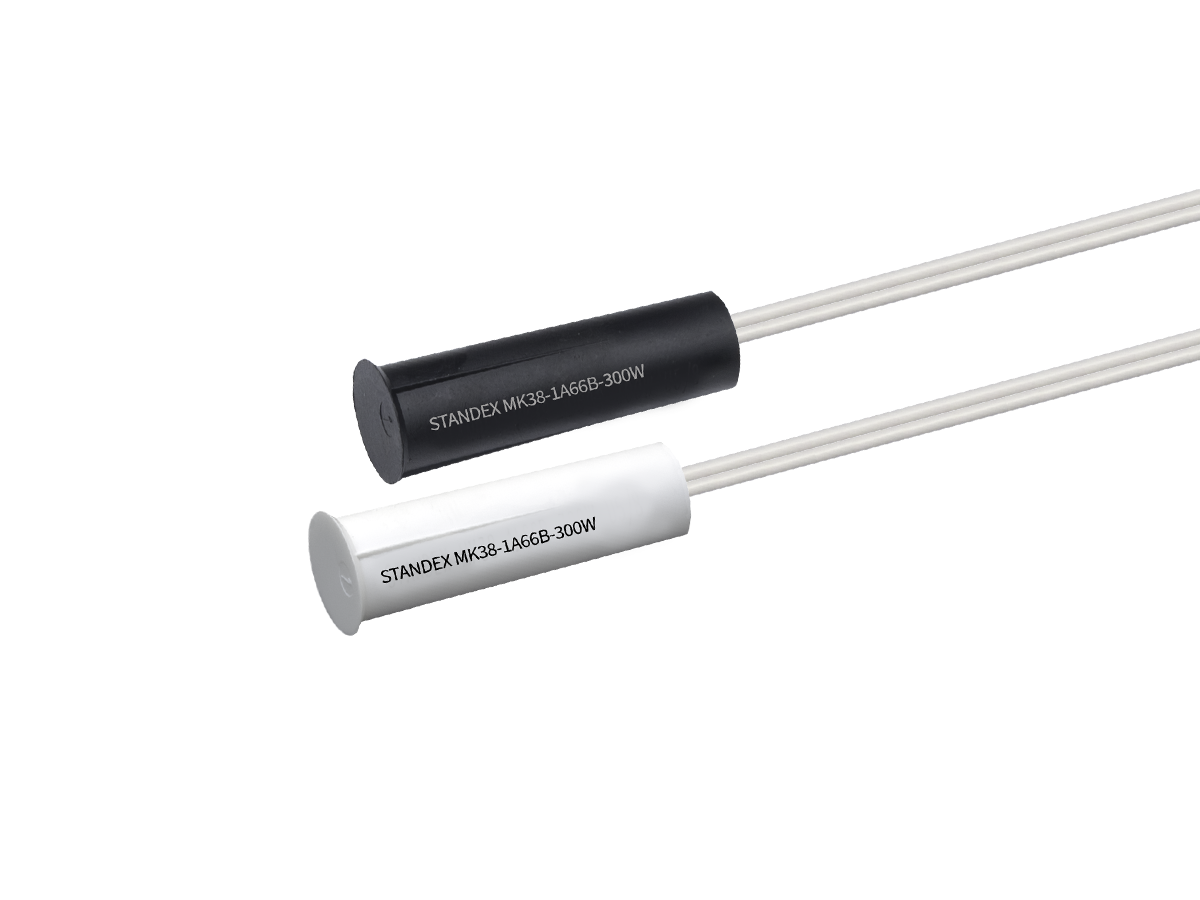 The MK38 Series Reed Sensor is a recessed magnetic sensor that is designed for installation in a ø3/8” hole or in a ø3/4” hole when using an adapter. The sensor is designed for a press fit installation that utilizes crush ribs to retain the sensor in the installation hole as well as a mating magnet to match.